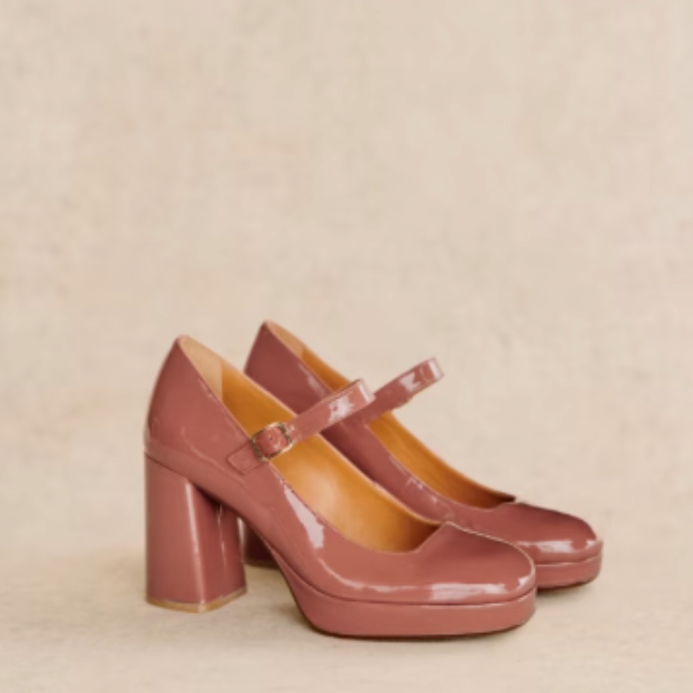 Sezane Georgia High Babies/High Mary Janes in Polished Blush with box!
